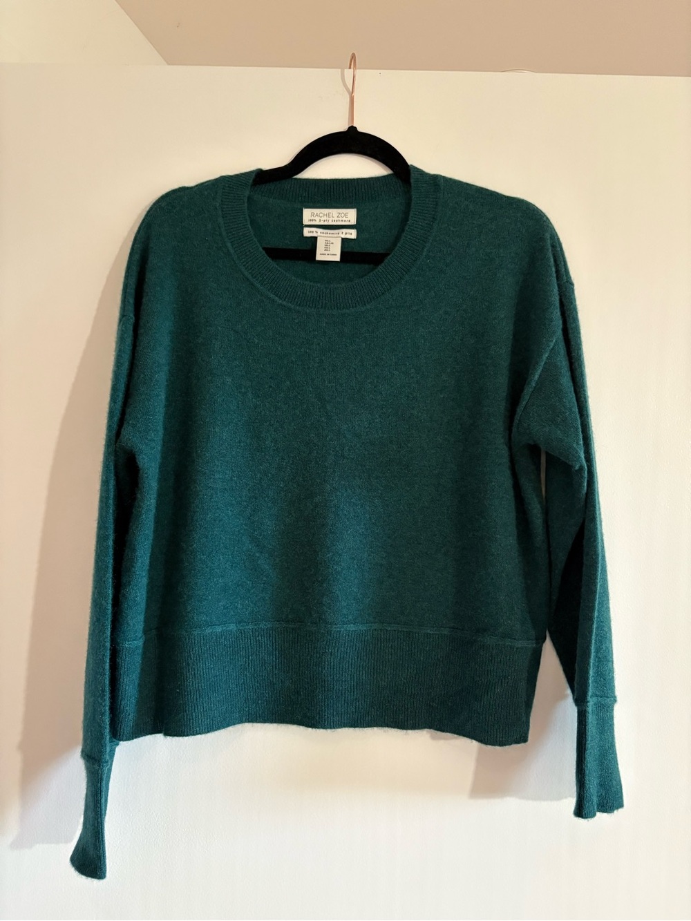 Rachel Zoe NWOT Cashmere Crewneck Sweater Large Teal Green Turquoise Emerald